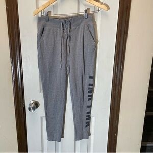 PINK Victoria's Secret Gray Track Pants with Black Lettering